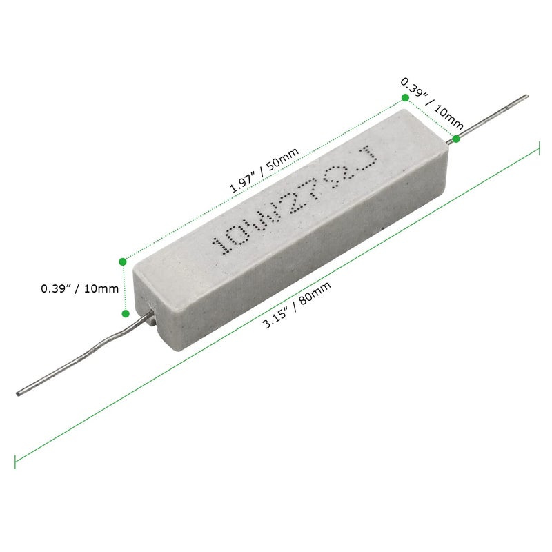 Dimlove 10W 27 5% Cement Resistor, 10 Pack, Axial Lead, White, 50x10x10mm, 15mm Lead, 0.8mm Diameter, Shock/Heat/Moisture Resistant, Wirewound, Power Resistors - Image 3